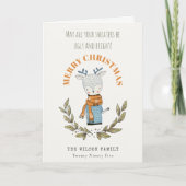 可愛い醜おもしろいいセーターの葉のトナカイのクリスマス シーズンカード (正面)