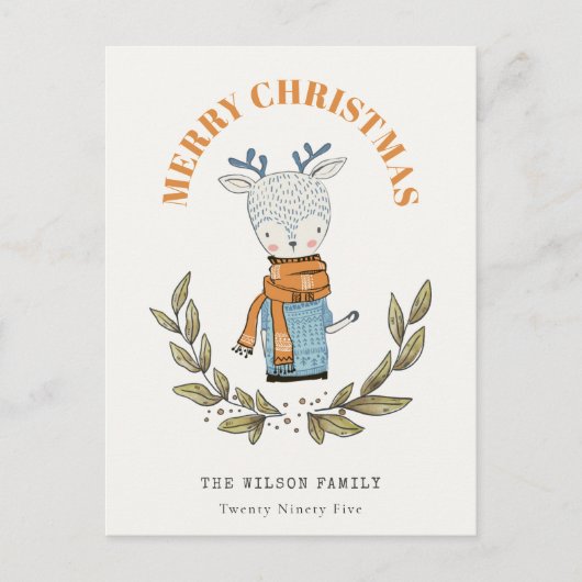 可愛い醜おもしろいいセーターの葉のトナカイのクリスマス シーズンポストカード (正面)