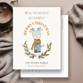 可愛い醜おもしろいいセーターの葉のトナカイのクリスマス シーズンポストカード