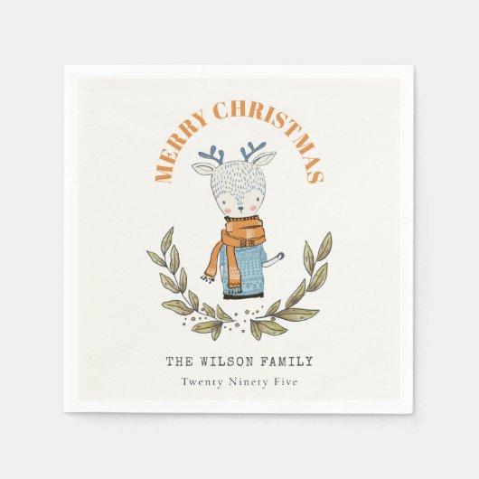 可愛い醜おもしろいいセーターの葉のトナカイのクリスマス スタンダードカクテルナプキン (正面)