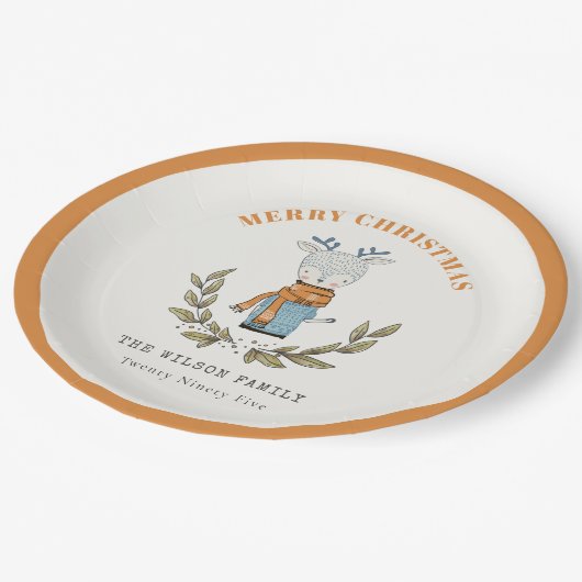 可愛い醜おもしろいいセーターの葉のトナカイのクリスマス ペーパープレート (アングル)