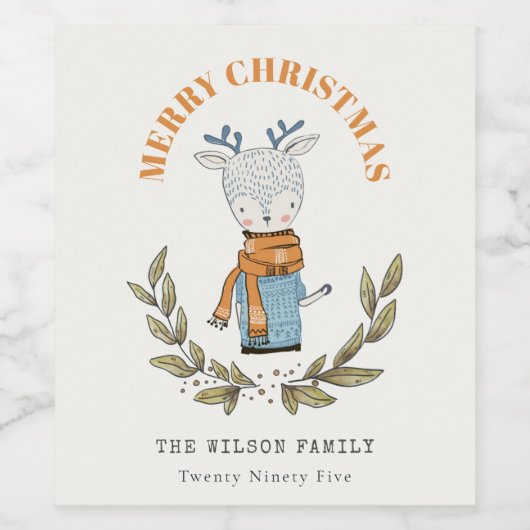 可愛い醜おもしろいいセーターの葉のトナカイのクリスマス ワインラベル (シングルラベル)