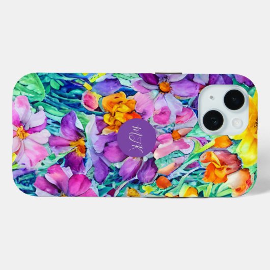 可愛い野カラフル花フローラモノグラムの Case-Mate iPhoneケース (裏面 (横))