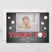 可愛い野球の黒板誕生日写真 サンキューカード (正面)