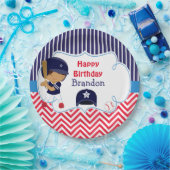 可愛い野球アフリカ系アメリカ人男の子の誕生日パーティー ペーパープレート (パーティー)