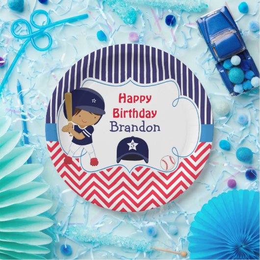 可愛い野球アフリカ系アメリカ人男の子の誕生日パーティー ペーパープレート (パーティー)