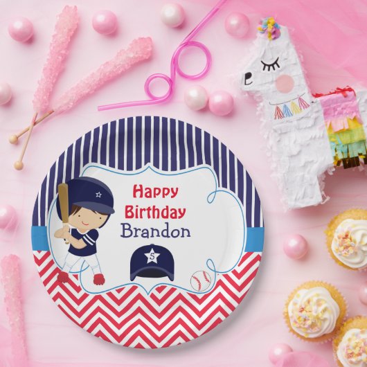 可愛い野球ダークヘアボーイバースデーパーティー ペーパープレート (パーティー)
