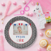 可愛い野球チョークボード1st誕生日パーティー写真 ペーパープレート (パーティー)