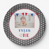 可愛い野球チョークボード1st誕生日パーティー写真 ペーパープレート (正面)