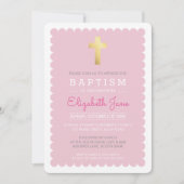 可愛い金ゴールドクロスモダンバプテススカロップエッジピンク 招待状 (正面)
