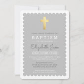 可愛い金ゴールドクロスモダンバプテスマの斜面灰色 招待状 (正面)
