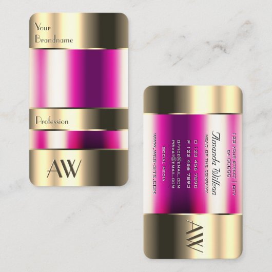 可愛い金ゴールドグラスガーリーはピンクの液体とモノグラム 名刺 (正面/裏面)