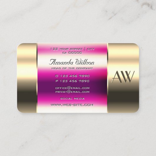 可愛い金ゴールドグラスガーリーはピンクの液体とモノグラム 名刺 (裏面)