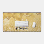 可愛い金ゴールドグラデーショングリッタードリップモノグラム デスクマット (キーボード&マウス)