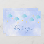 可愛い金ゴールドスターズ青い雲スクリプトありがとう サンキューカード (正面/裏面)