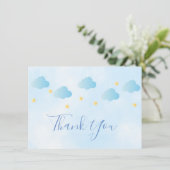 可愛い金ゴールドスターズ青い雲スクリプトありがとう サンキューカード (スタンド正面)