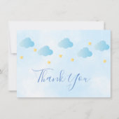 可愛い金ゴールドスターズ青い雲スクリプトありがとう サンキューカード (正面)