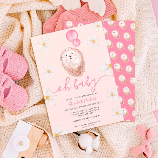 可愛い金ゴールドハリネズミ水色ベビーシャワー 招待状