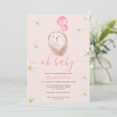 可愛い金ゴールドハリネズミ水色ベビーシャワー 招待状 (スタンド正面)