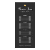 可愛い金ゴールドハートブラック美しいサロン価格リストメニュー ラックカード (正面)