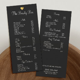 可愛い金ゴールドハート美しいサロン価格表メニュー2 ラックカード