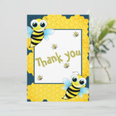 可愛い金ゴールドブルーイエロービーベビーシャワー サンキューカード (スタンド正面)