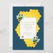 可愛い金ゴールドブルーイエロービーベビーシャワー サンキューカード (裏面)
