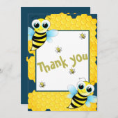 可愛い金ゴールドブルーイエロービーベビーシャワー サンキューカード (正面/裏面)
