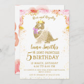 可愛い金ゴールドプリンセスリトル恐竜ガール誕生日 招待状 (正面/裏面)