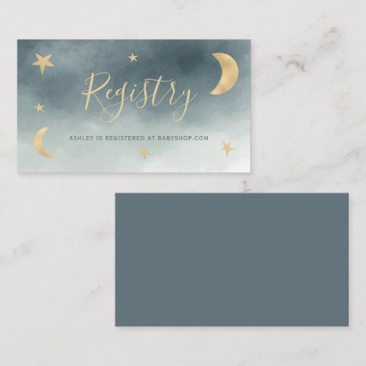 可愛い金ゴールドムーンスターズ青いレジストリ赤ちゃんシャワー エンクロージャーカード (正面/裏面)
