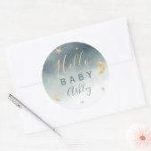 可愛い金ゴールドムーンスター青い水色のベビーシャワー ラウンドシール (封筒)