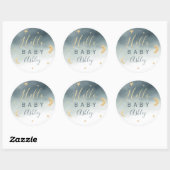 可愛い金ゴールドムーンスター青い水色のベビーシャワー ラウンドシール (シート)