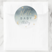 可愛い金ゴールドムーンスター青い水色のベビーシャワー ラウンドシール (バッグ)
