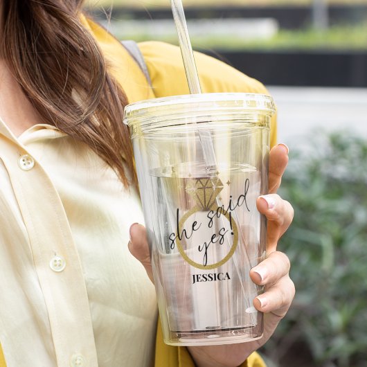 可愛い金ゴールドリングや輪彼女が言ったYes婚約ミニマリスト アクリルタンブラー