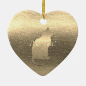 可愛い金ゴールド猫の追加文字オーナメント セラミックオーナメント (正面)