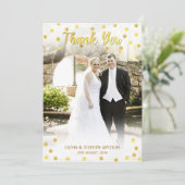 可愛い金ゴールド紙吹雪ありがとう結婚の写真 サンキューカード (スタンド正面)