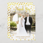 可愛い金ゴールド紙吹雪ありがとう結婚の写真 サンキューカード (正面/裏面)