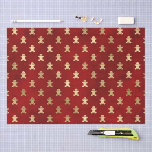 可愛い金ゴールド赤いジンジャーブレッドクッキーエレガントクリスマス 薄葉紙 (クラフト)