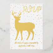 可愛い金ゴールド鹿と金ゴールド紙吹雪RSVPフォイル実在ー 箔招待状 (正面)