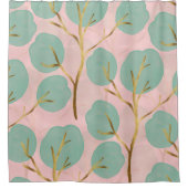 可愛い金ゴールド&ミントツリーの形状ピンクミニマルのパターン シャワーカーテン (正面)