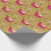 可愛い金ゴールド&レッドサンタそりキッズクリスマス ラッピングペーパー (角)