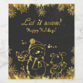 可愛い金属金ゴールドとブラック – メリークリスマス ワインラベル (シングルラベル)