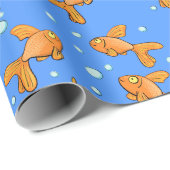 可愛い金魚の青い泡の漫画 ラッピングペーパー (ロールコーナー)