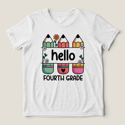 可愛い鉛筆を持つ4年生の先生 トライブレンドＴシャツ (デザイン正面)