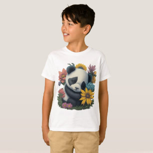可愛い開花!かわいいパンダと花を買う Tシャツ