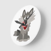 可愛い間抜けマンガ狼 ラウンド壁時計 (傾斜)