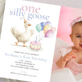 可愛い間抜けワンガチョウ写真1歳の誕生日 招待状