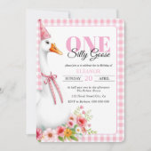 可愛い間抜けワンガチョウ、ギンガムガールの最初の誕生日 招待状 (正面)