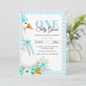 可愛い間抜けワンガチョウ、ギンガムボーイの1歳の誕生日 招待状 (スタンド正面)