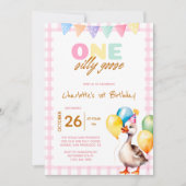 可愛い間抜けワンガースピンクプレイドガール1st誕生日 招待状 (正面)